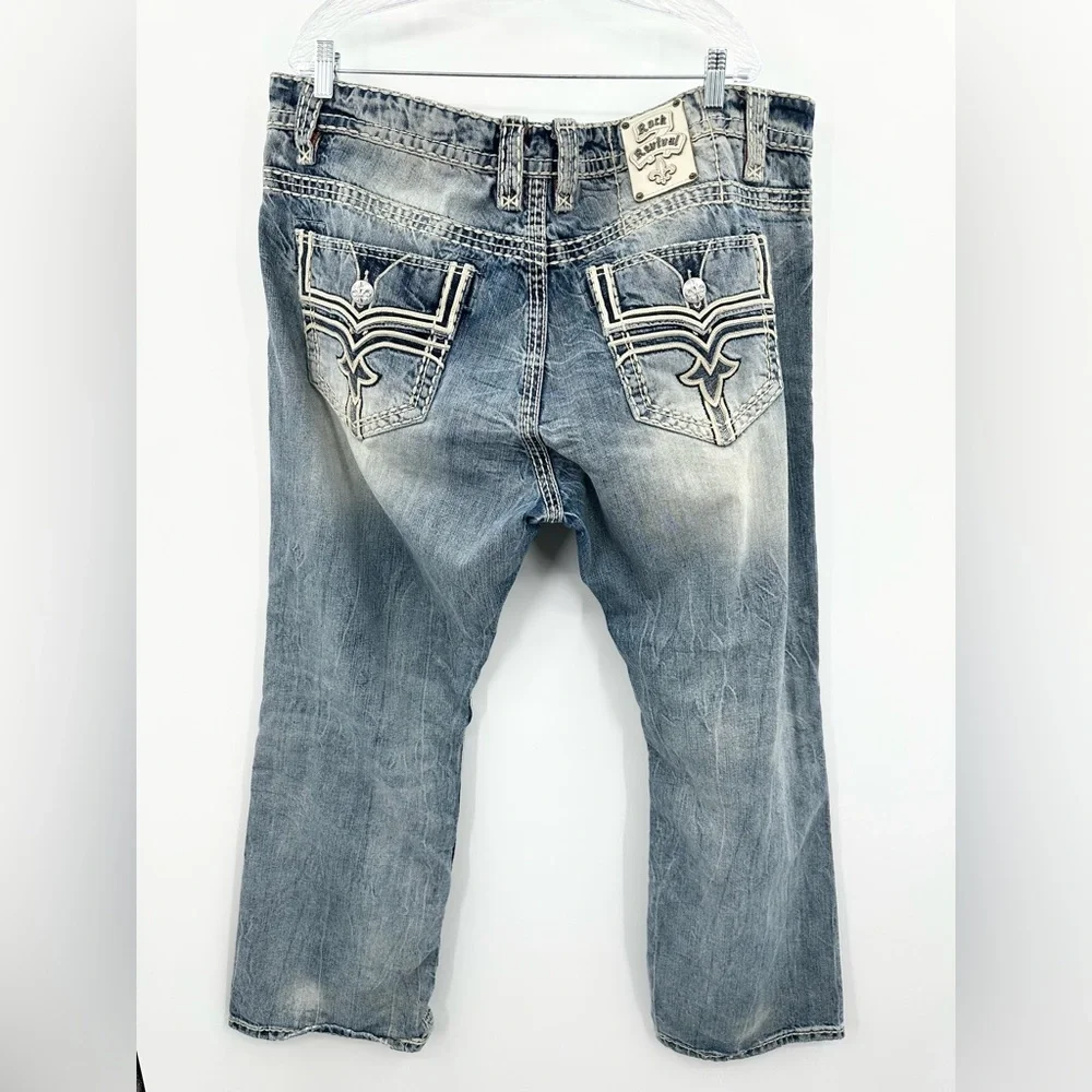 Rock Revival Men's Distressed Light Wash Igor Denim Bootcut Jeans Size 42 - Picture 2 of 6